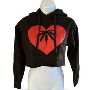 Black and Red Heart Cropped Hoodie